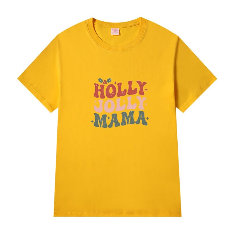 Short Sleeve Crew Neck Holly Jolly Mama Letter Printed T-shirt