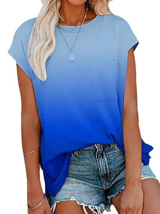 Women Short Sleeve Scoop Neck Gradient Top