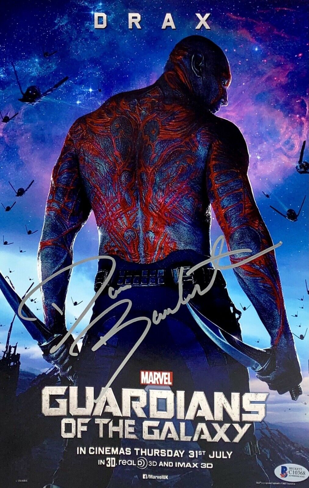 Dave Bautista Signed 11x14 Photo Poster painting Beckett C10368 Guardians of Galaxy Drax Marvel