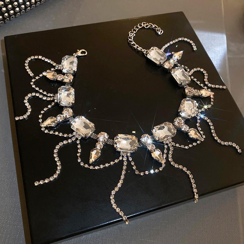 Geometric Square Rhinestone Choker Long Tassel Necklaces | Oxredo Shop Ramadan Sale