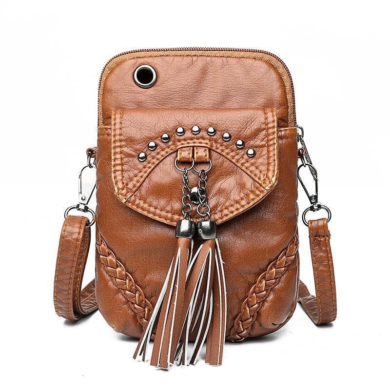 Bolso bandolera impermeable de cuero retro de gran capacidad con cremallera  para mujer