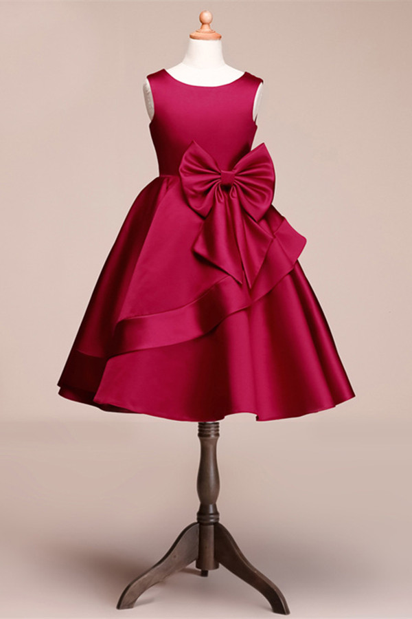 Beautiful Satin Jewel Knee Length Flower Girl Dress - lulusllly