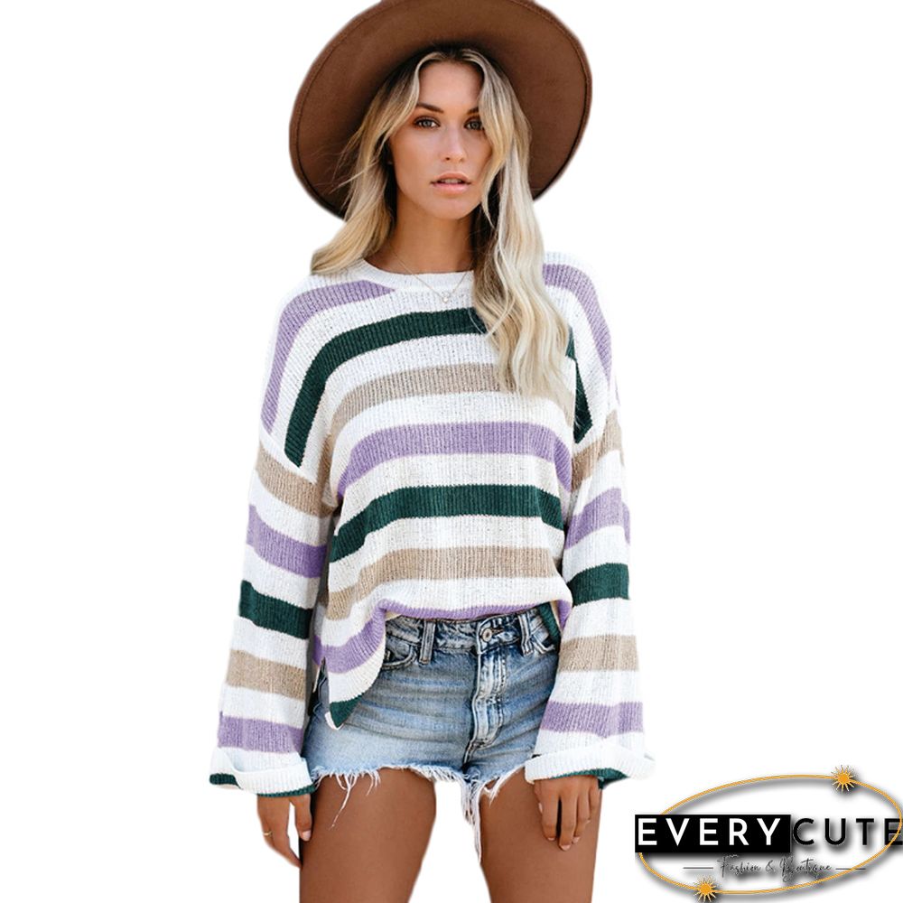 Purple Stripes Loose Fit Sweater