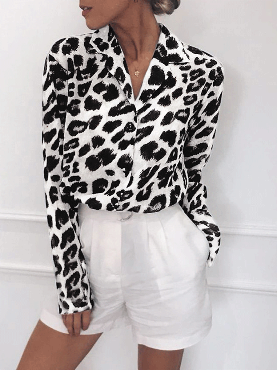 Leopard print V-neck chiffon top