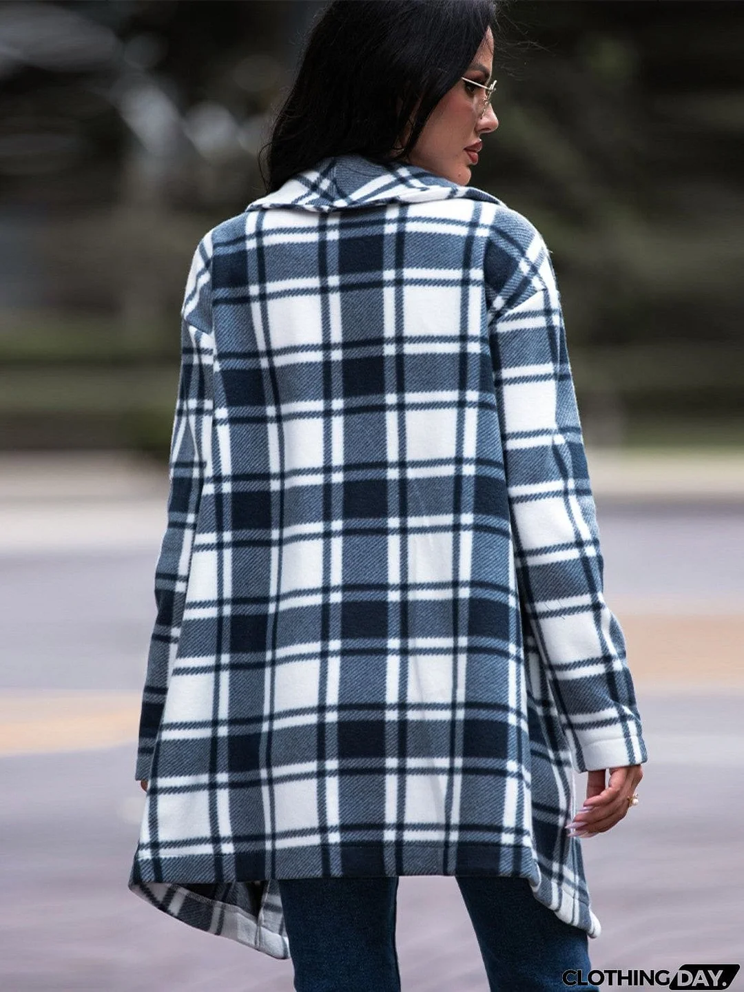 Plaid Shawl Collar Coat with Pockets