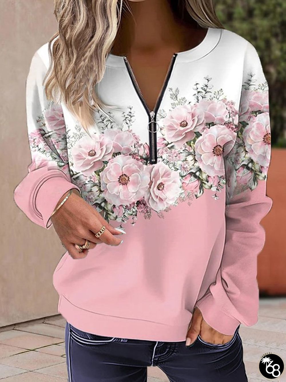 Casual Crew Neck Floral Sweatshirt | 168DEAL