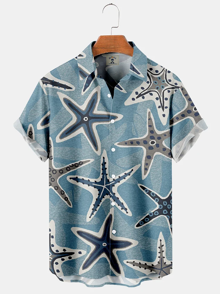 Men's Sea Life Starfish Print Casual Short Sleeve Shirt