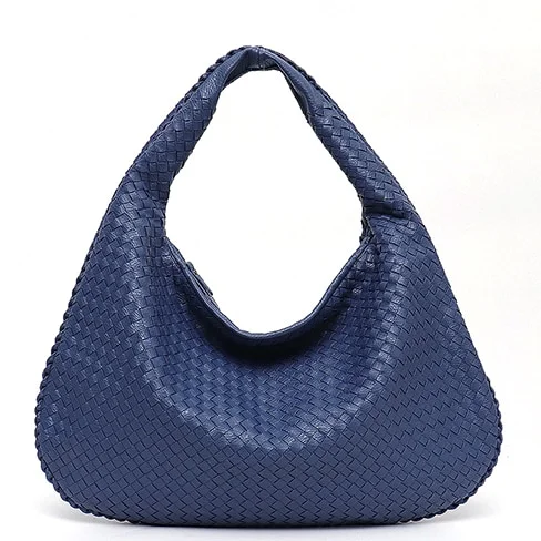 Pongl Brand New Vegan Leather Hobo Bag Handmade Woven Casual Female Handbag Big Capacity Patchwork Zipper Women Shoulder Bags