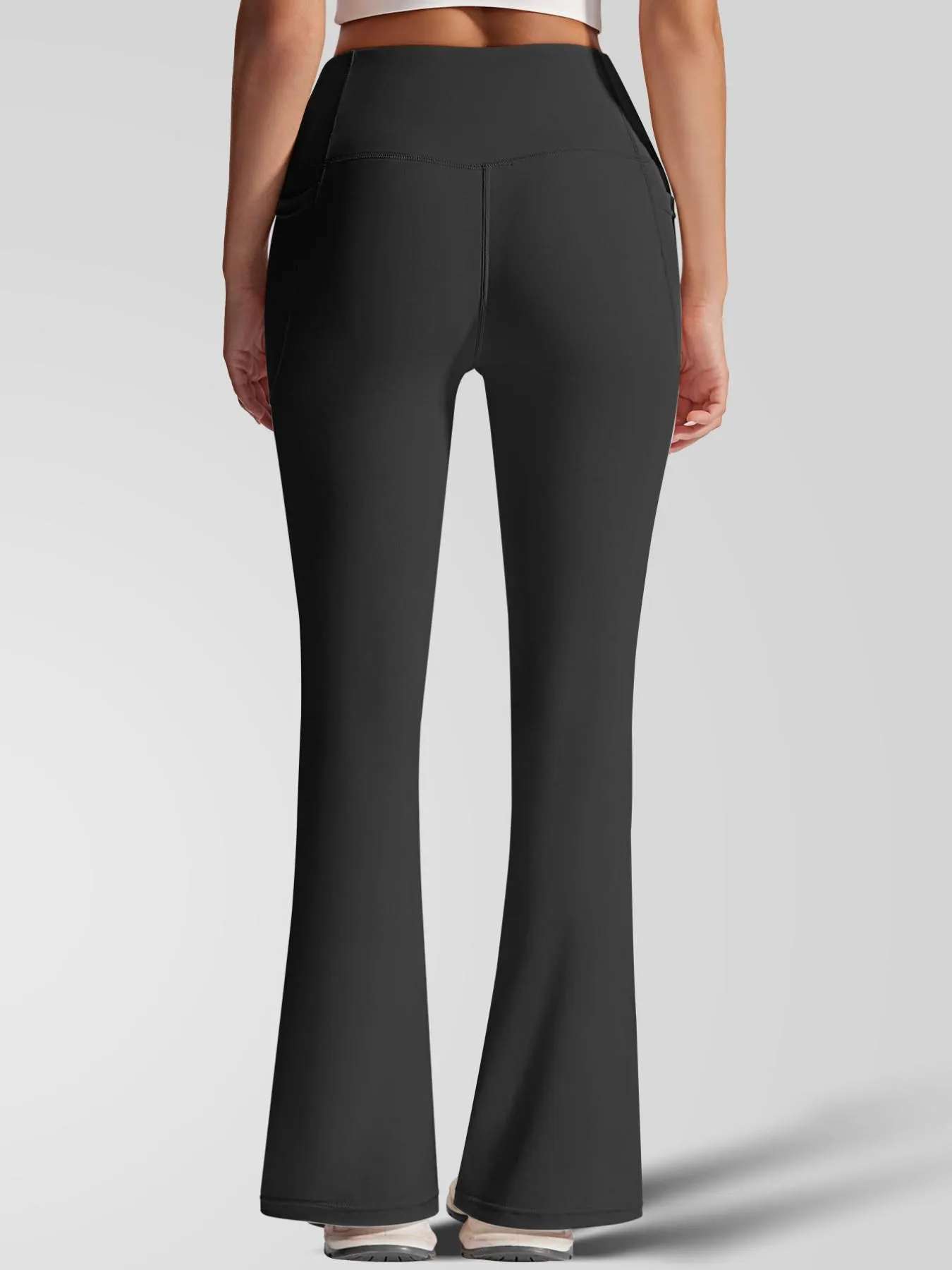 New Sporty Flared Trousers, High Waist Slim-Fit, Breathable Quick-Dry, Side Pockets, Yoga Running Gym Wear, All Seasons, Flared Yoga Bottoms
