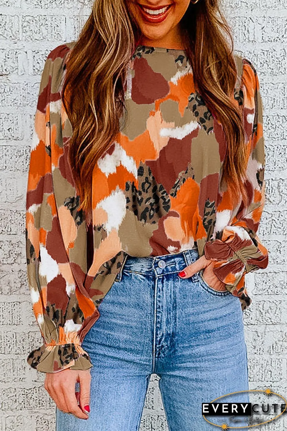 Multicolor-4 Abstract Printed Long Sleeve Blouse