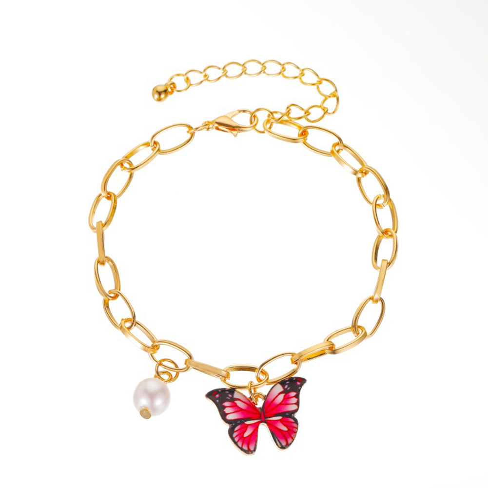 

Charm Butterfly Pearl Chain Bracelet Women Fashion Bangles Jewelry, Pink, 501 Original