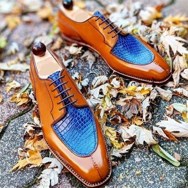 2021 New Product Square Toe Color-blocking Lace-up Men's Business Shoes