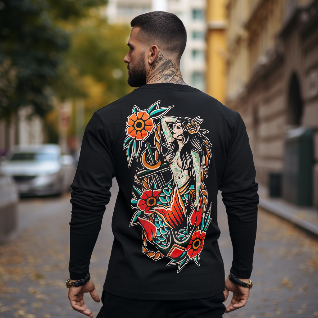 Mythology Goddess with Flowers Print Longsleeves Shirt 