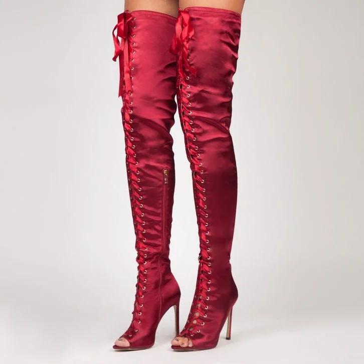 Red lace up on sale boots knee high