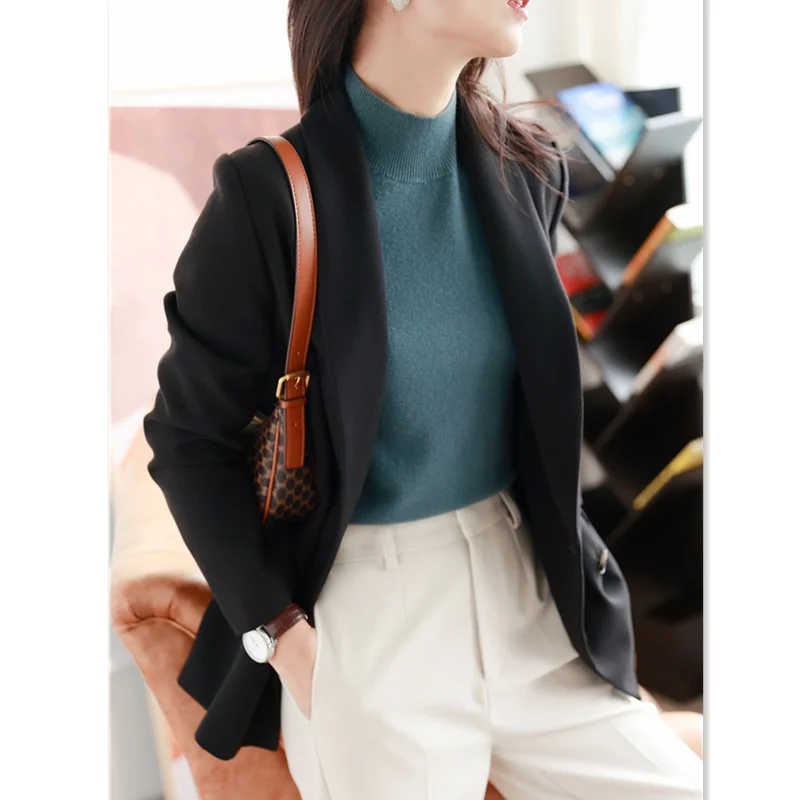 Uveng Uveng Simple Knitted Shirt Inside The Woolen Sweater Thicker Half-High Collared Shirt Sweater Women's Autumn And Winter Top