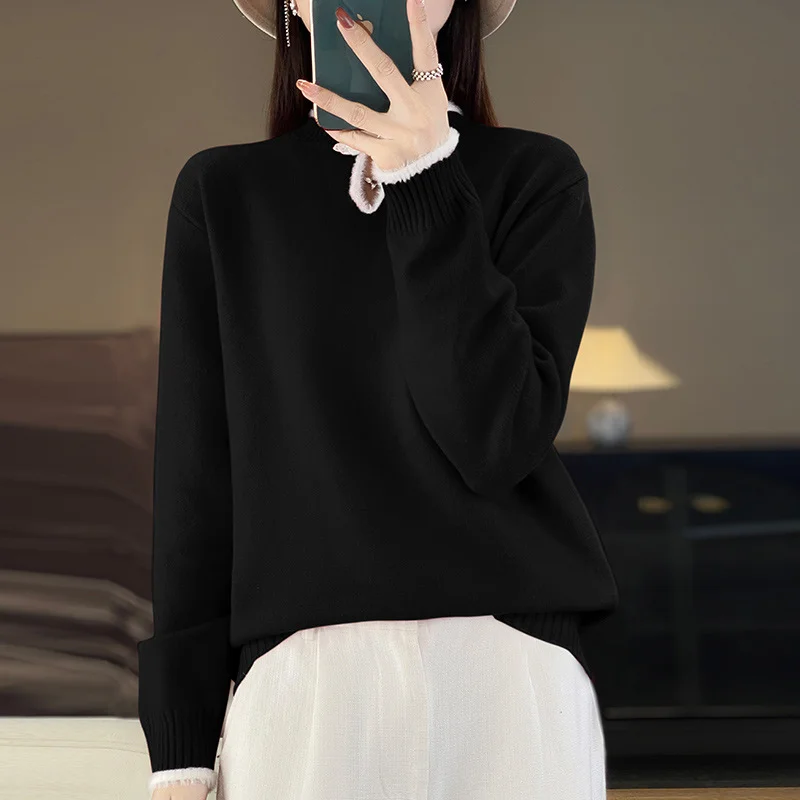 Churchf Churchf Buckle Bottom Shirt Female 2024 New Chinese Style Cheongsam Type Standing Collar Long Sleeve Foreign Style Fashion Sweater Sweater