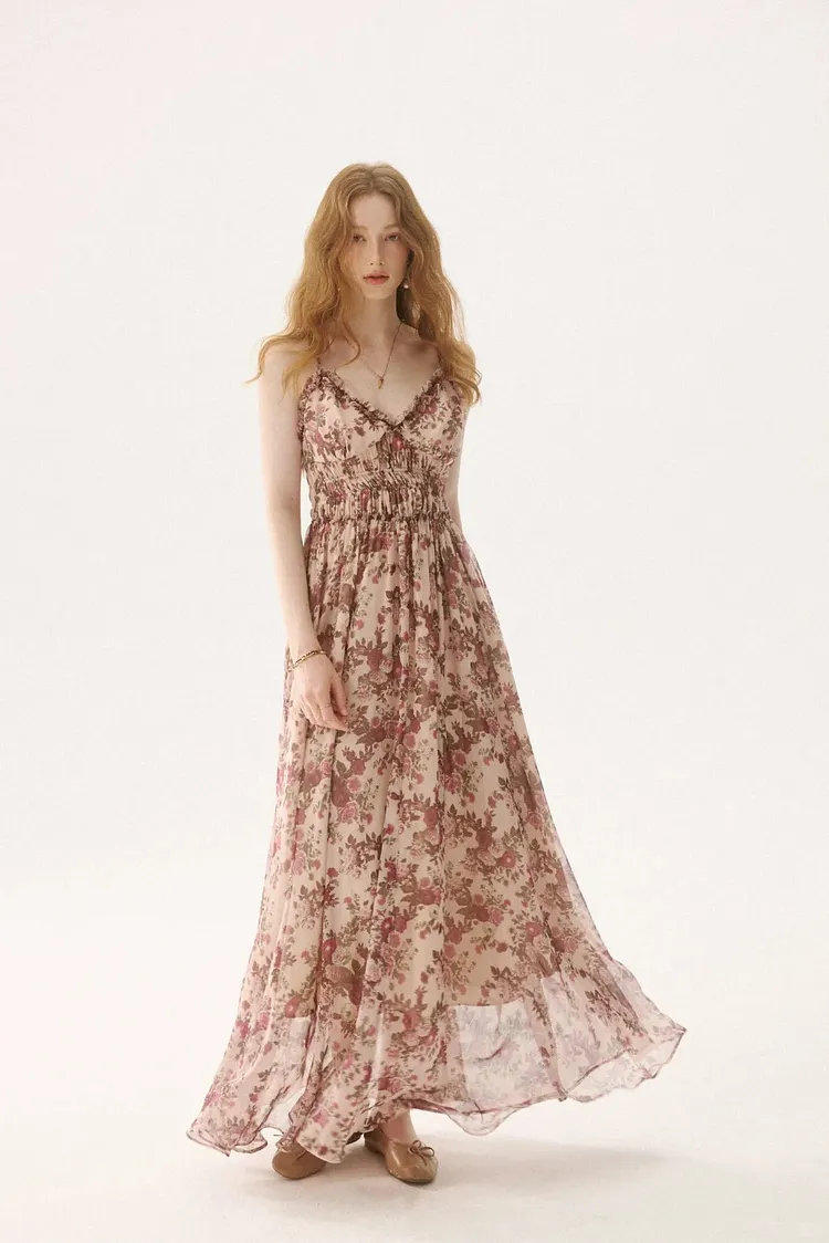 Reddish-brown floral print sundress