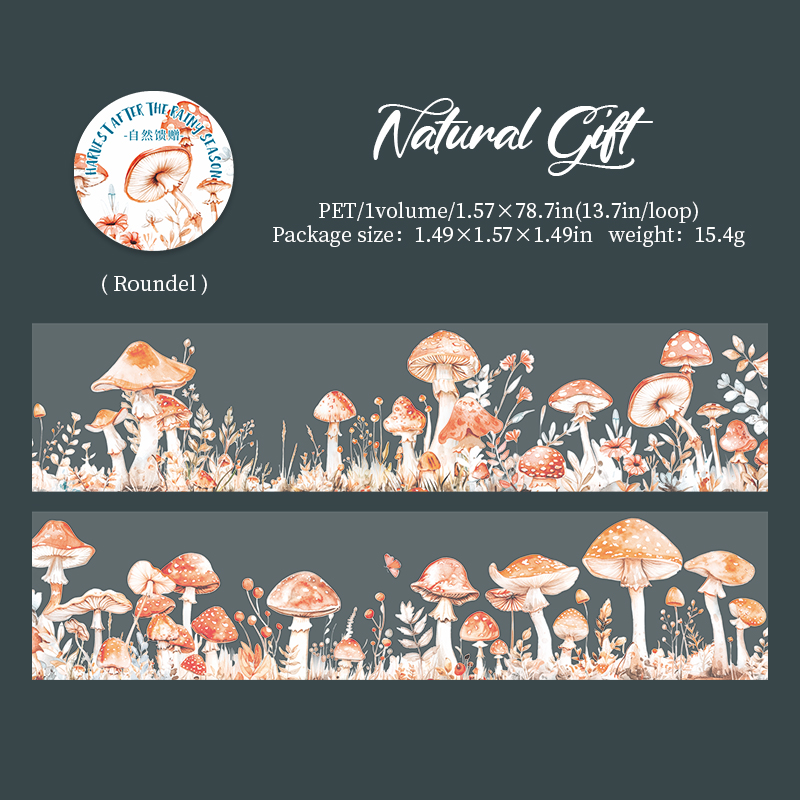 PET Tape - Harvest After The Rainy Season Series Vintage Flower Mushroom Landscape 