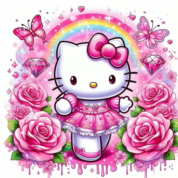 Rainbow Pink Hello Kitty 30*30CM(Canvas) Diamond Painting gbfke