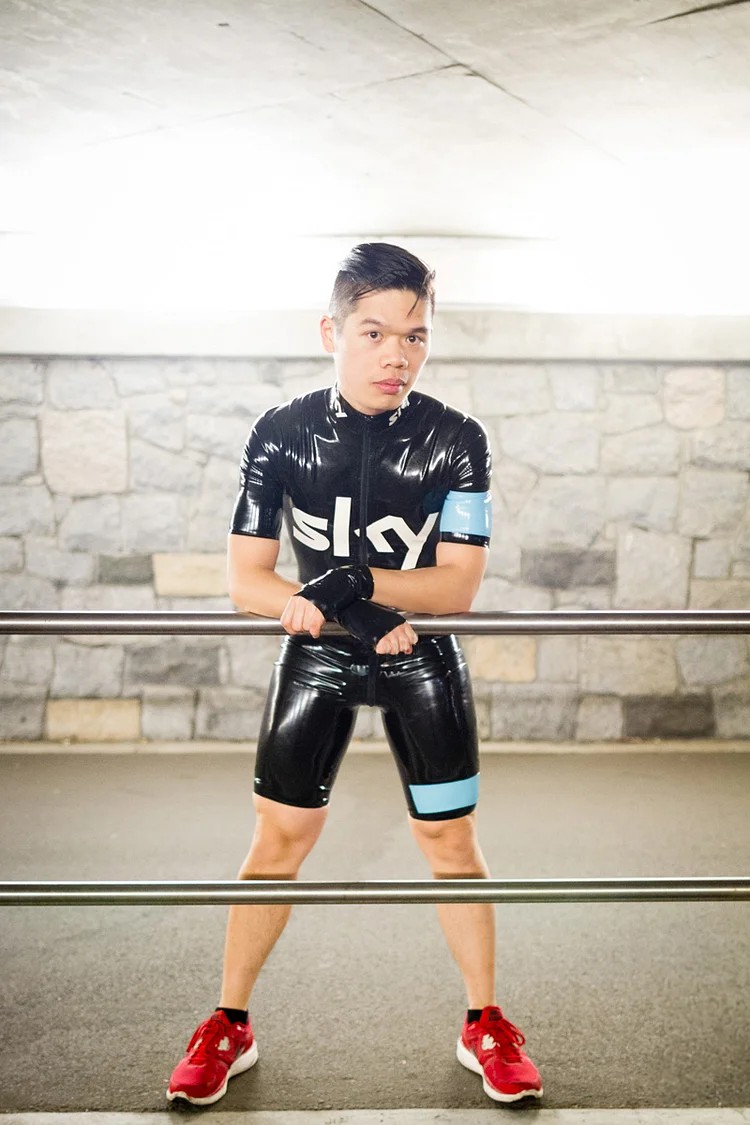 Men Latex Bodysuits Short-Sleeved Cycling