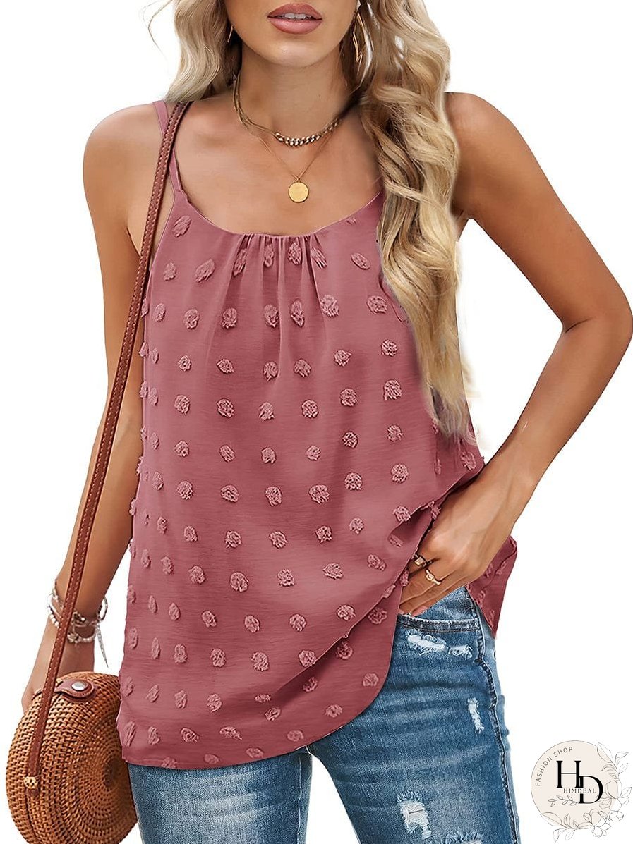 Tops Round Neck Pompom Sleeveless Tank Top
