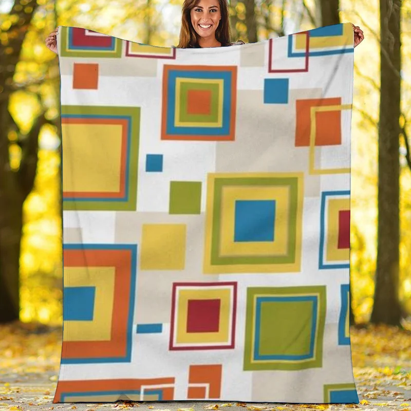 Mid Century Modern Cozy Abstract Retro Multicolor Lime Green, Orange, Blue, Yellow Cozy Sherpa Fleece Blanket