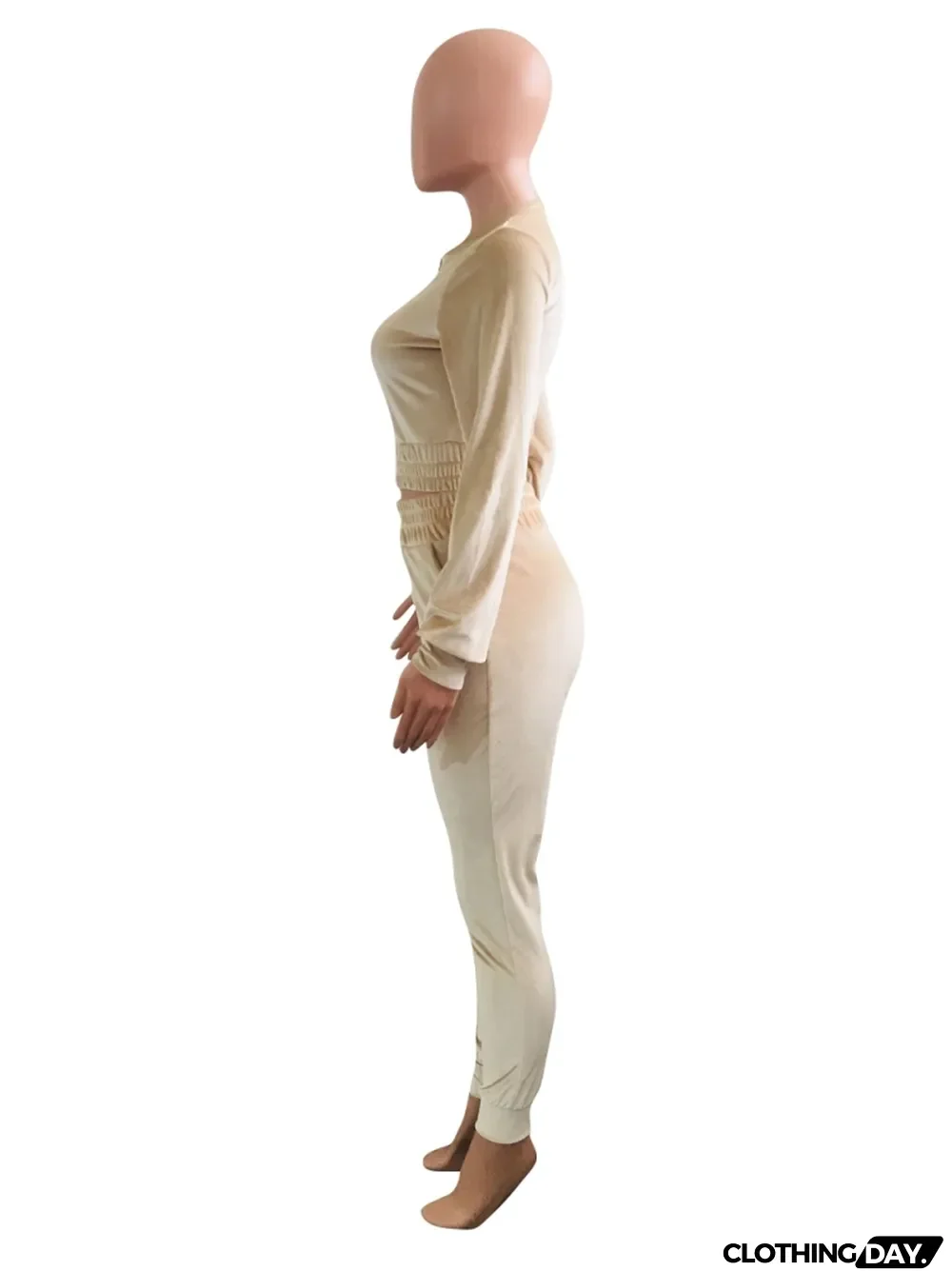 Winter Casual Khaki Velvet Crop Top and Pants 2 Piece Tracksuit