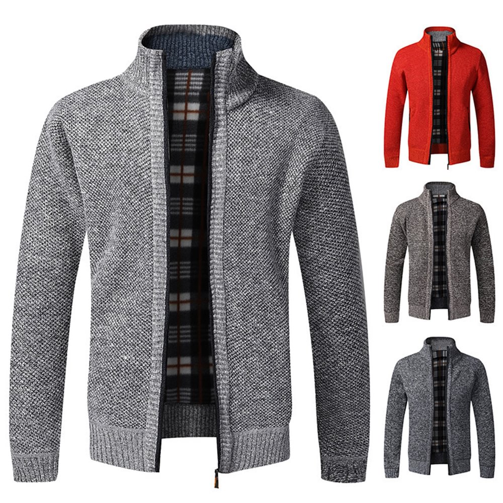 New Men's Jacket Fit Stand Collar Zipper Jacket Men Solid Cotton Thick Warm Sweater / [viawink] /