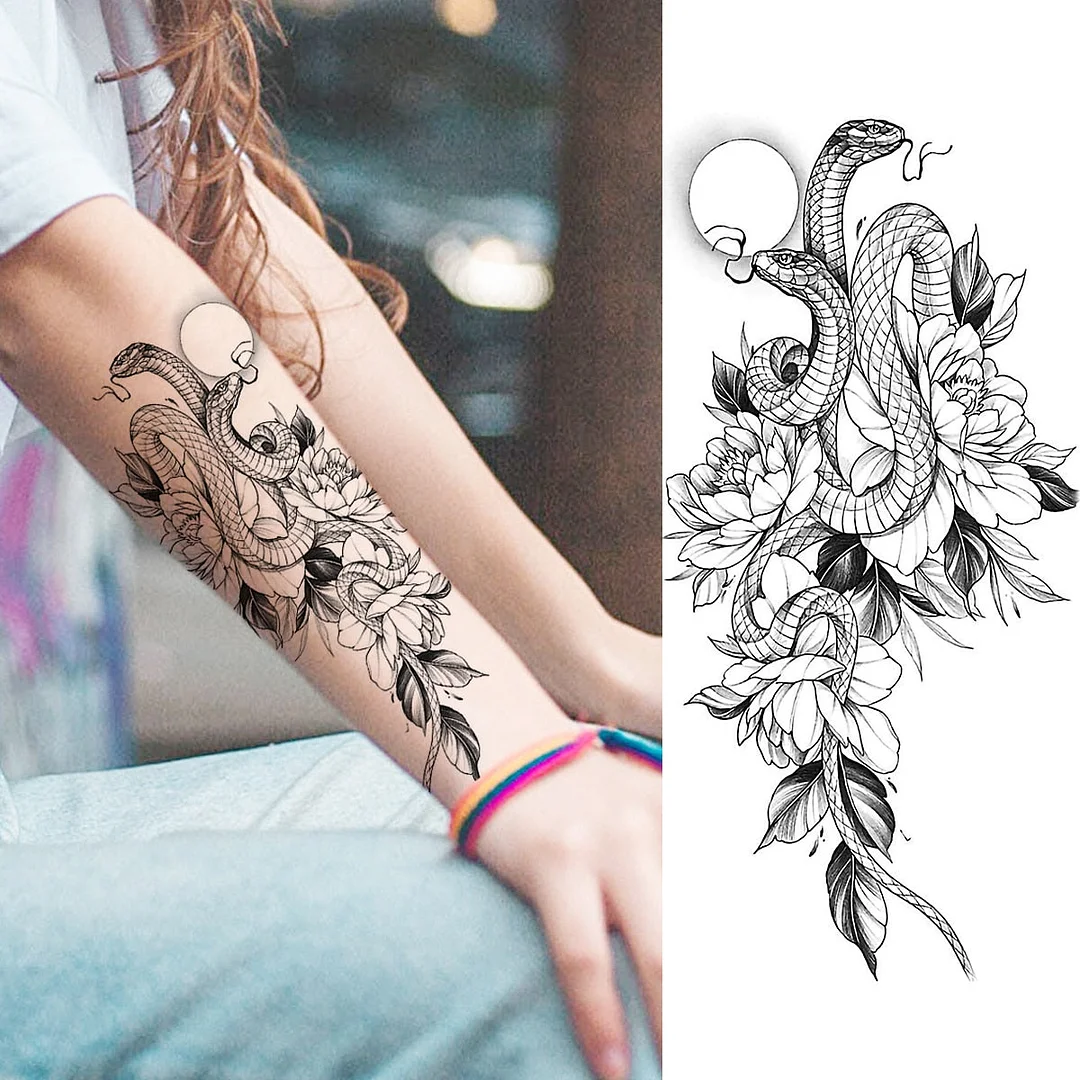 Realistic Snake Unique Forearm Temporary Tattoos For Men Adult Serpent Moon Fake Tattoo Waterproof Body Art Painting Tatoo Paper