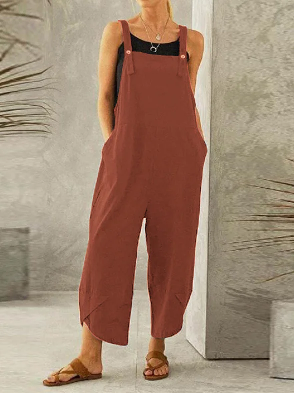 Women's Pure Color Casual Sling Jumpsuit