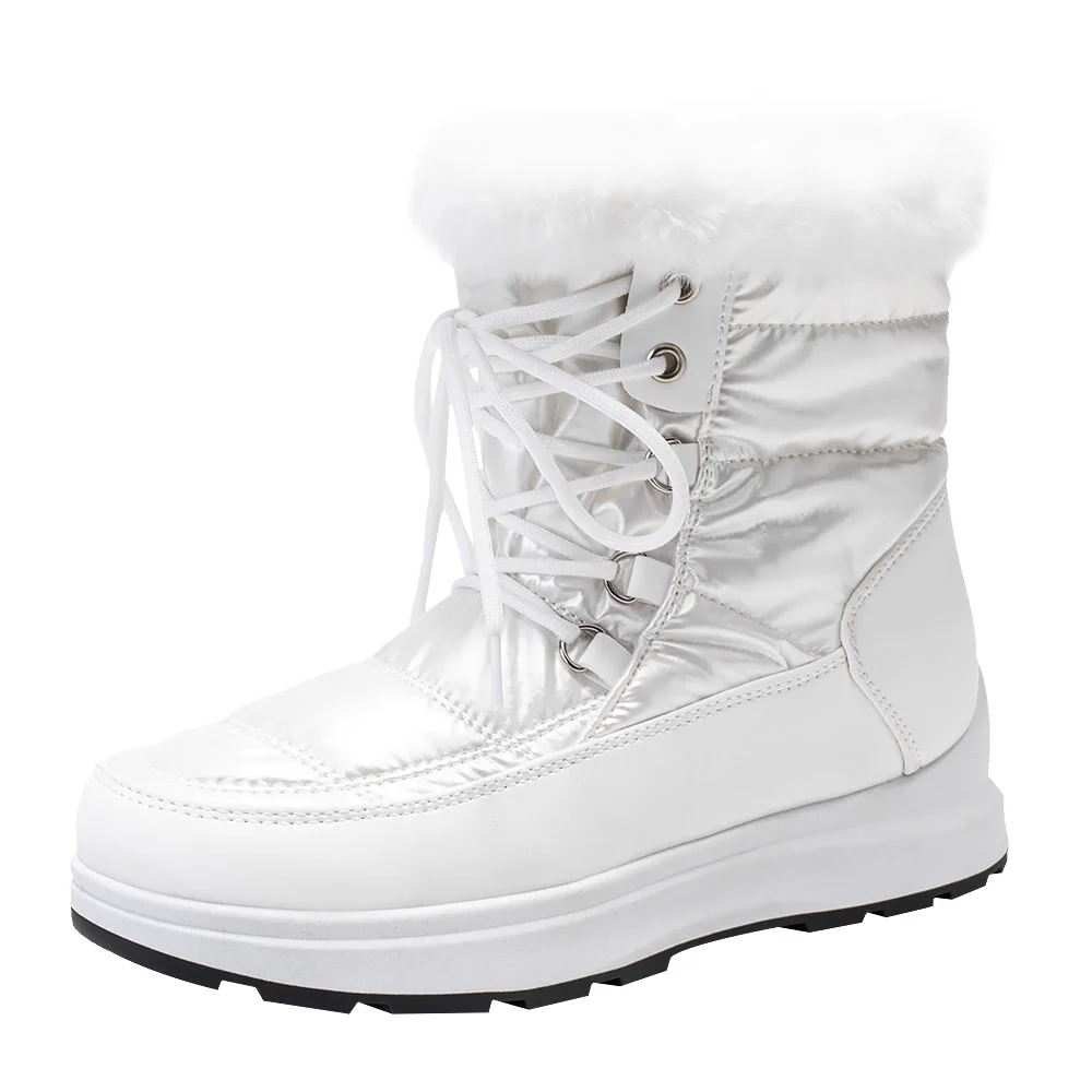 Zhungei Winter Super Warm Thick Plush Cotton Padded Boots Women Non Slip Waterproof Snow Boots Woman Faux Fur Platform Ankle Boots