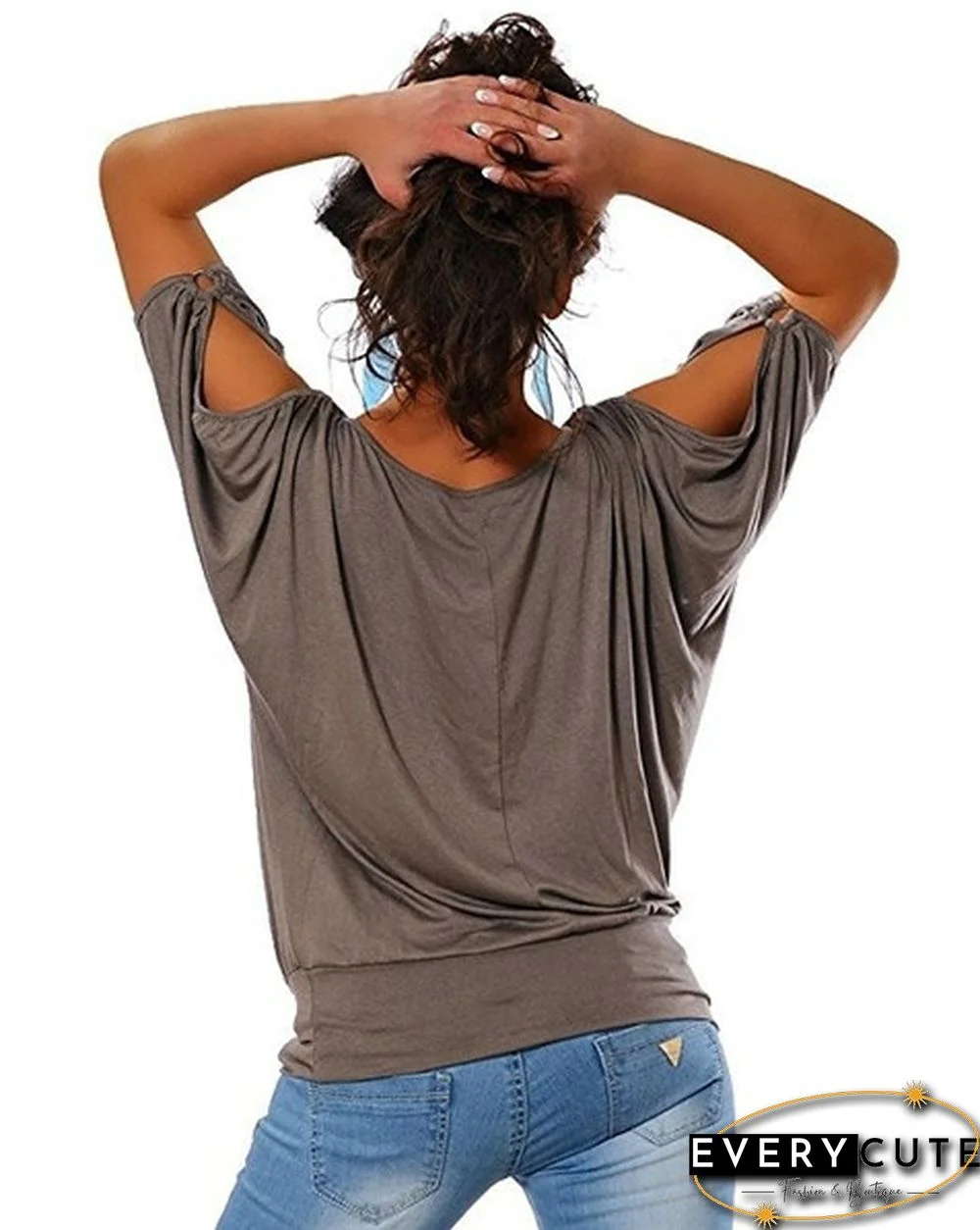 Casual Women's Cold Shoulder Short Sleeve Cotton T Shirt Blouse Fashion Tops