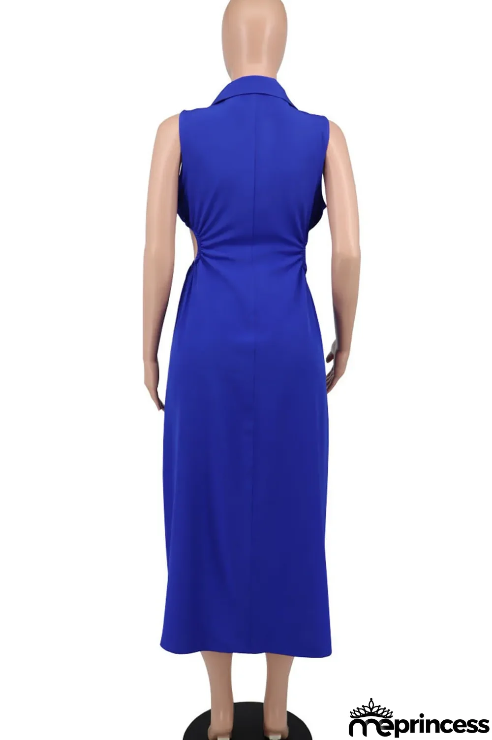 Blue Sexy Solid Hollowed Out Patchwork V Neck A Line Dresses