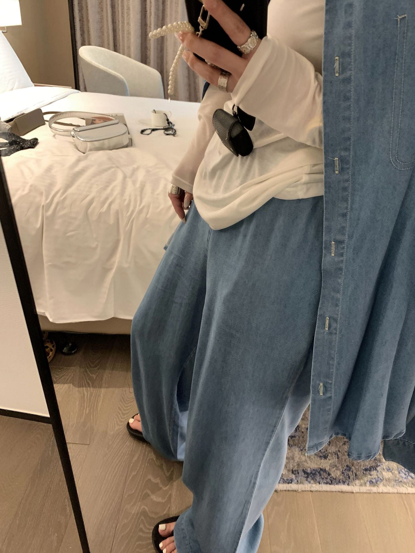 thanksgiving outfit black women Tencel Denim Shirt Suit Women's Spring and Summer Leisure Sports Jacket/Straight Trousers Two-Piece Set