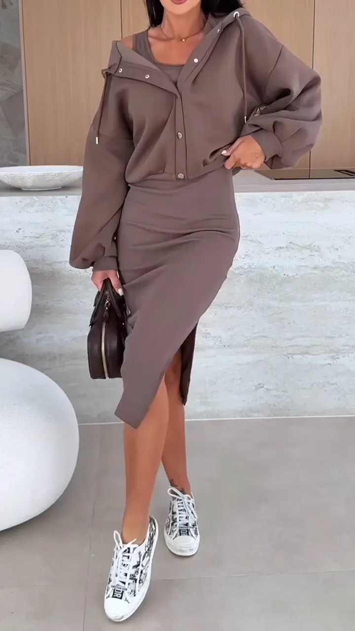 Womens Slit Dress + Coat Casual Suit