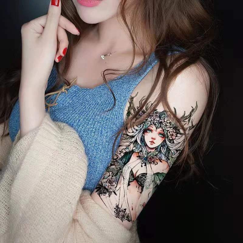 Cartoon Abatis Girl Temporary Tattoo Sticker Waterproof Butterfly Cute Clavicle Chest Flower Arm Art Fake Tattoo Leg Back Tattoo