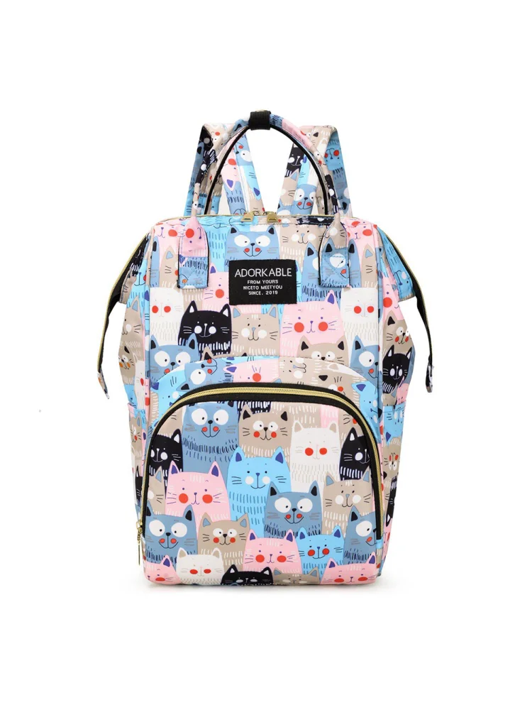 Fashion Women Printing Mummy Diaper Bag Nappy Large Handbag (Gray Cats)
