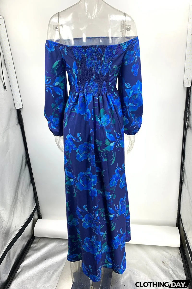 Sexy Vintage Print Flowers Patchwork Off the Shoulder A Line Dresses