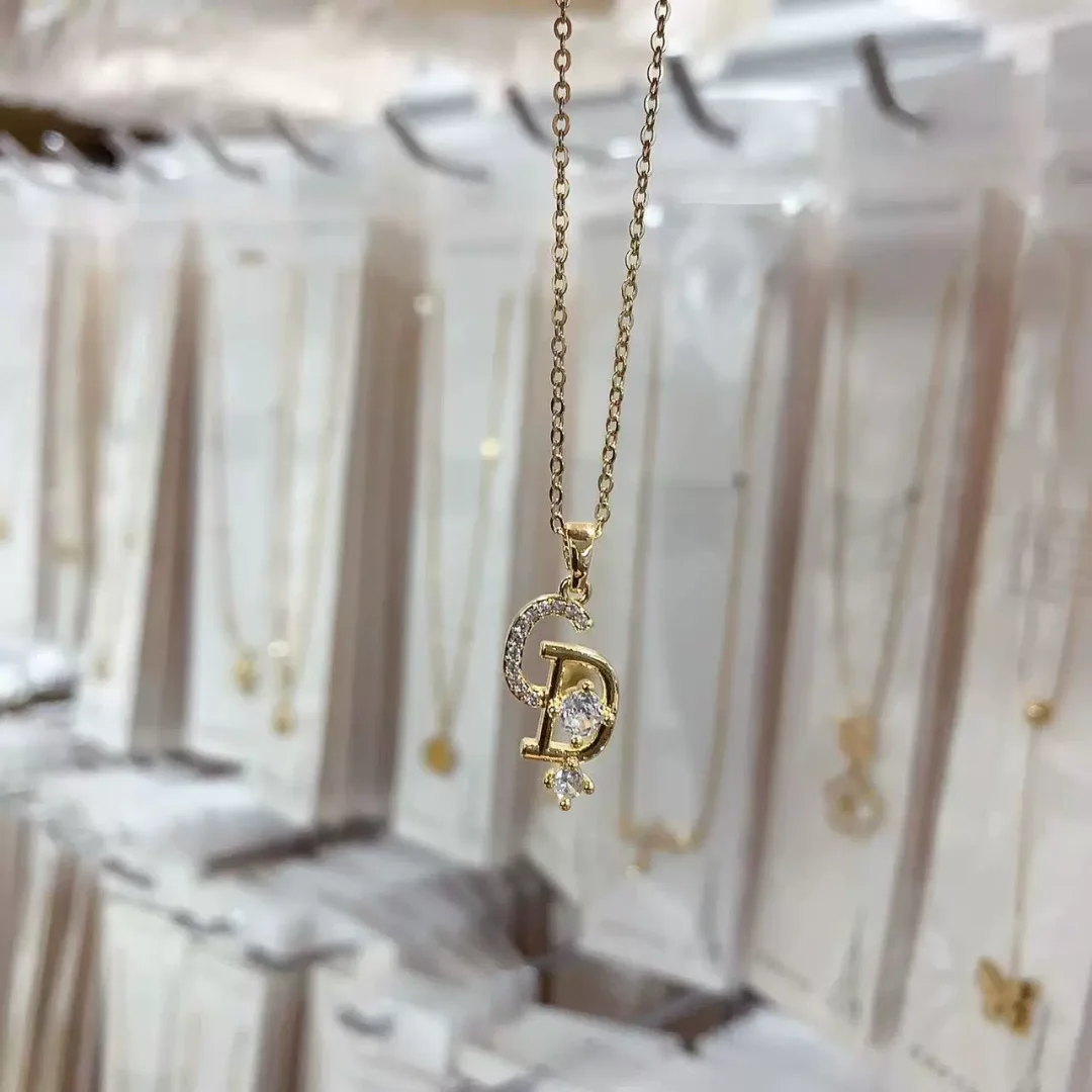 CD Monogrammed Zirconia Gold-Plated Necklace