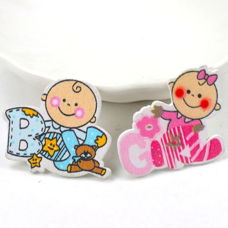Blue/Pink Baby Series Pattern Scrapbooking Craft DIY Wood For Handmade Sewing Home Kids Birthdays Party Decorations 20pcs 35mm