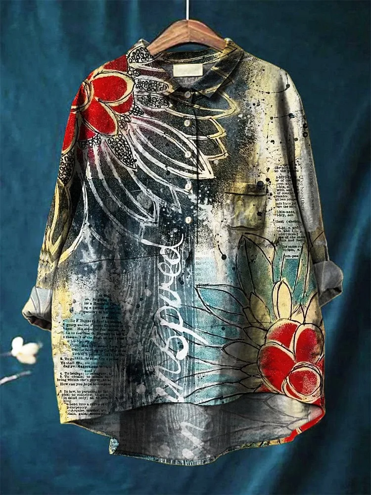 Women's Retro Floral Print Casual Cotton And Linen Shirt