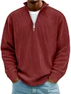Men's Simple Casual Ribbed Stand Collar Zipper Long Sleeve T-shirt
