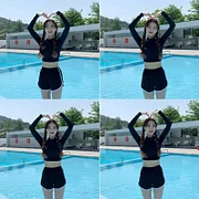 Korean Long Sleeve Rashguard Swimwear Women Print Swimsuit Surfing Suit Diving Conservative Sporty Boxer Two Piece Bikini Set