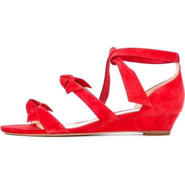 Women's Coral Red Wedge Sandals Open Toe Suede Ankle Strap Sandals with Bow |FSJ Shoes