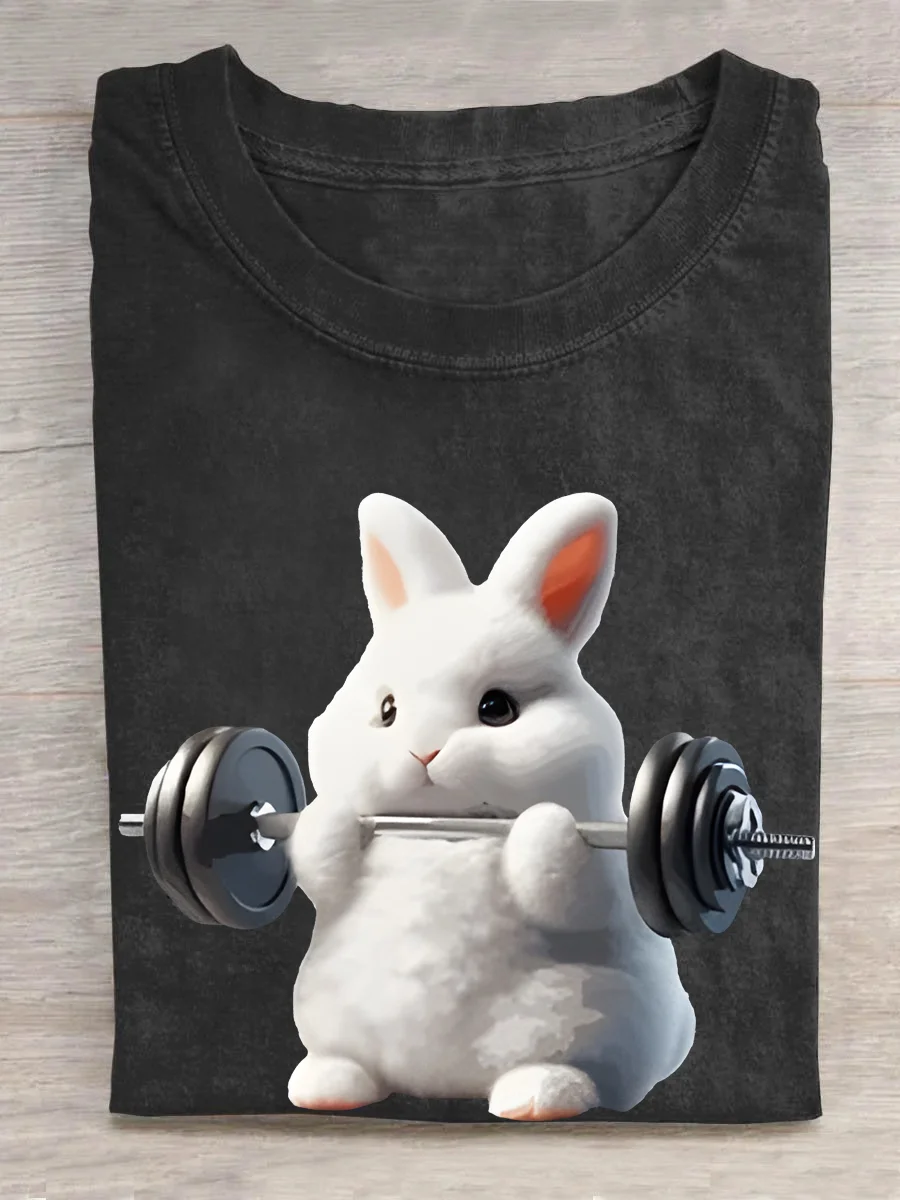 Eagerlys Weightlifting Rabbit Washed T-shirt Eagerlys