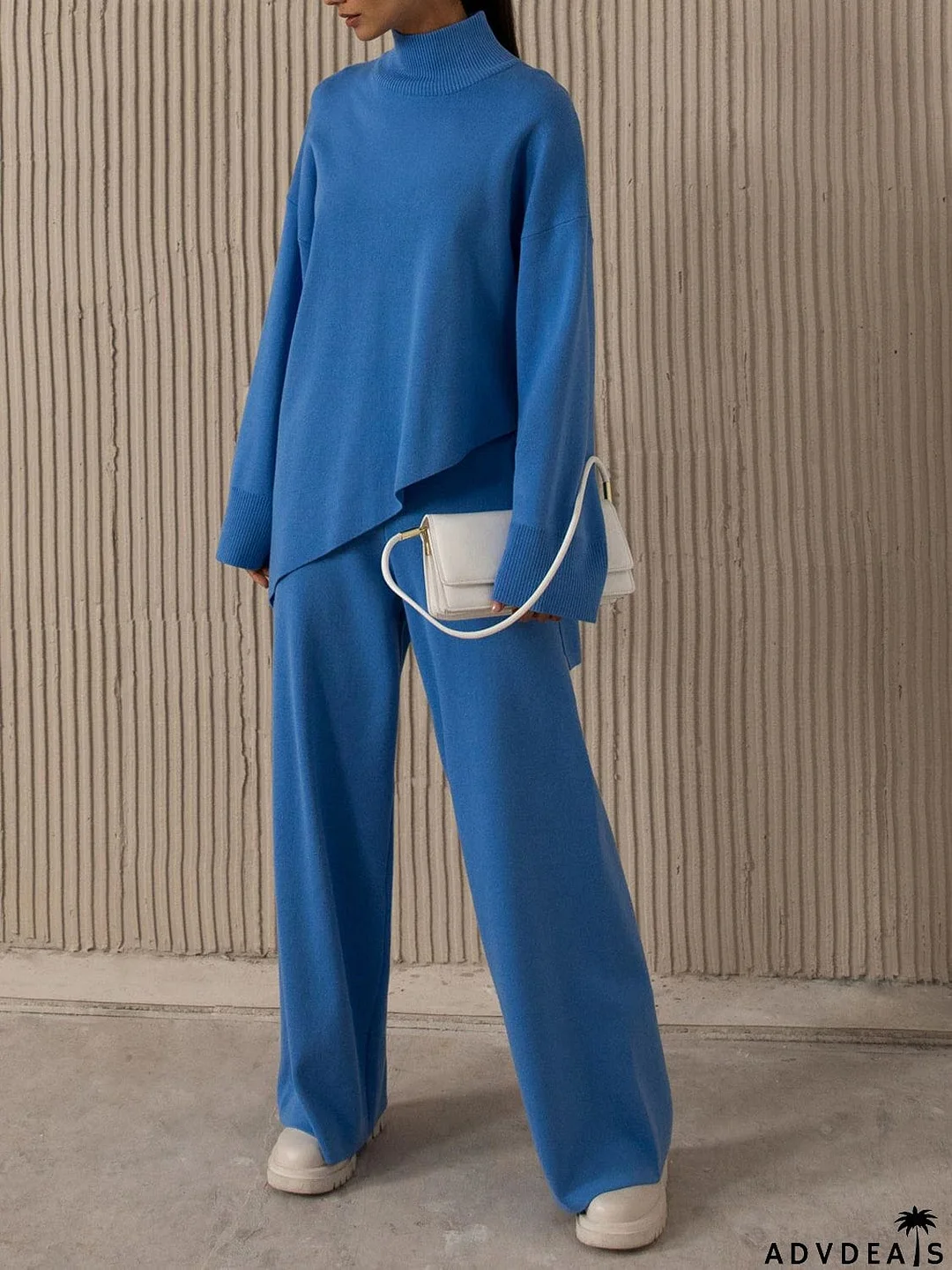 Asymmetrical Hem Knit Top and Pants Set