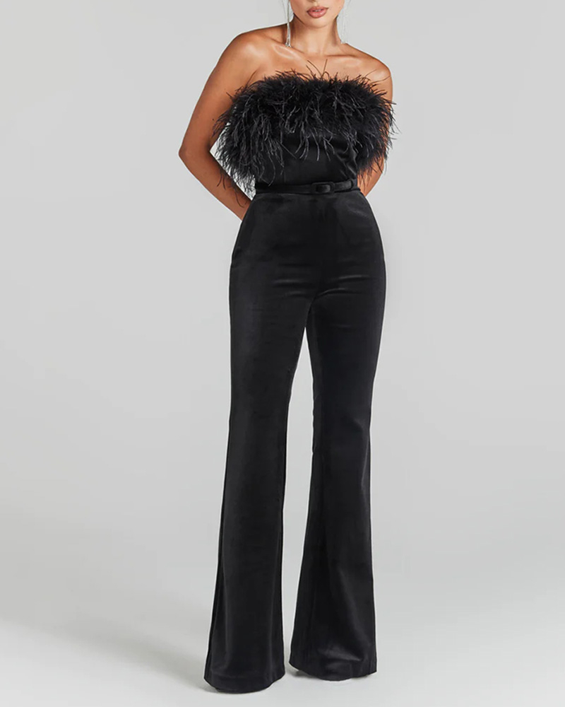 Sexy Casual Sleeveless Feather Jumpsuit - TheCelebrityDresses