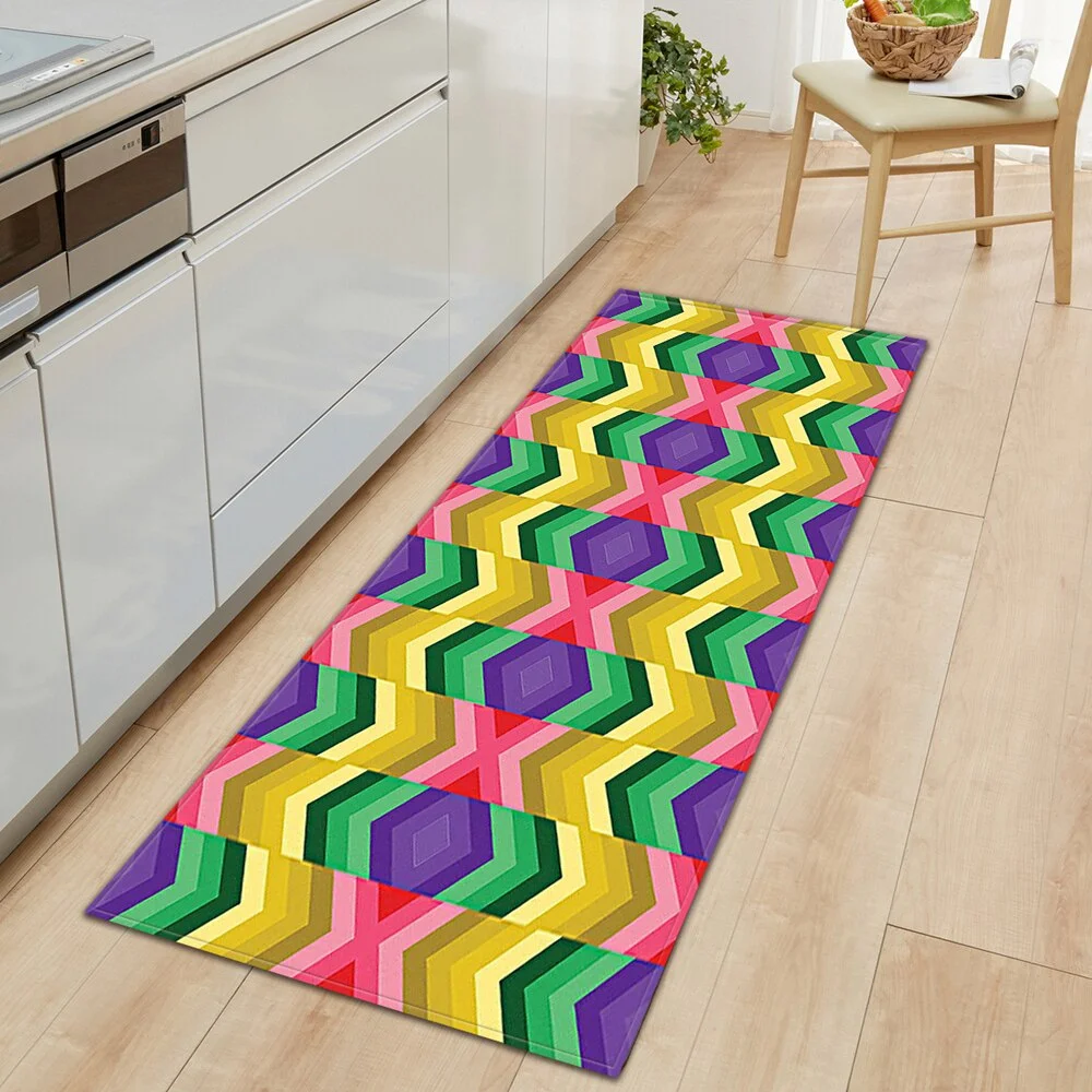Kitchen Mat Strip Bedroom Entrance Door Mat Geometric Pattern Home Floor Decoration Living Room Carpet Bathroom Non-slip Carpet