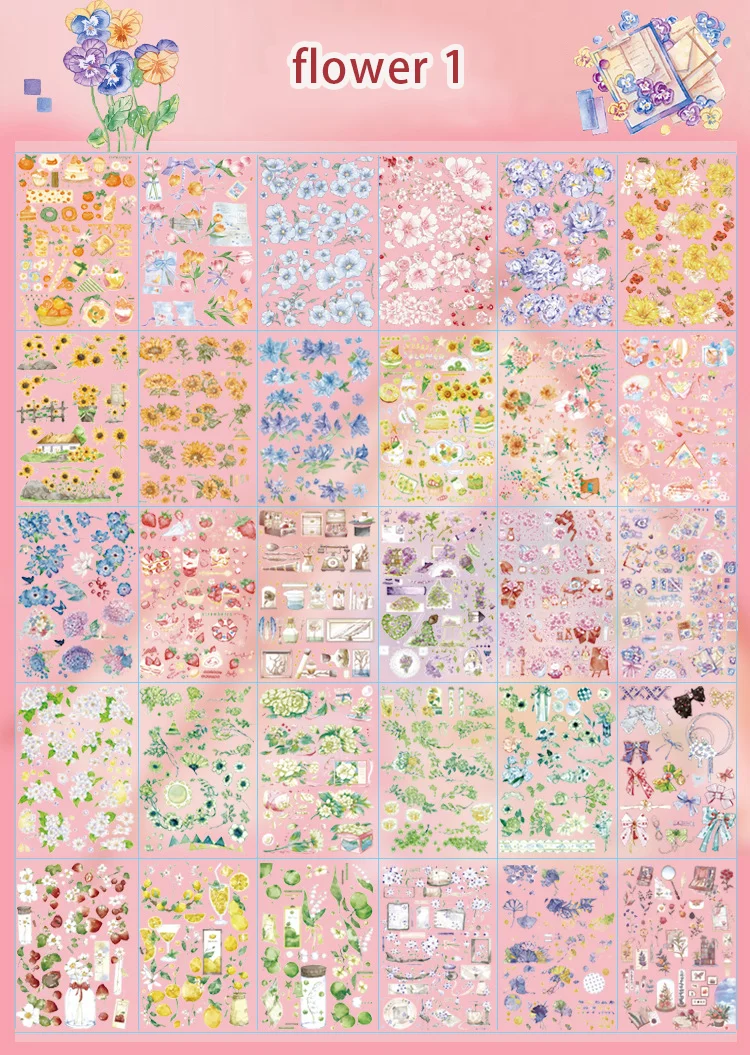 JOURNALSAY 30 page Cute Girl Heart Flower Sticker Book DIY Journal Background Decoration Washi Tape