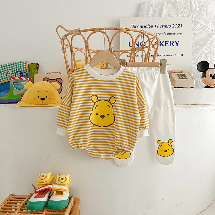 2pcs Baby Boy/Girl Bear Print Crewneck Bodysuit & Pants Set